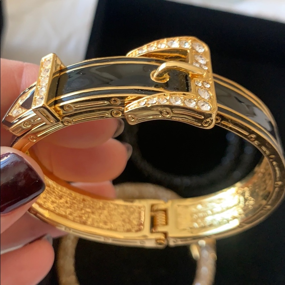 Belt detail bracelet with crystal accents